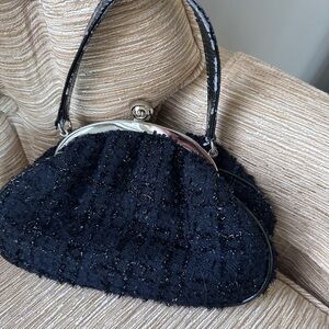 Elegant Black Tweed Frame Wristlet Handbag